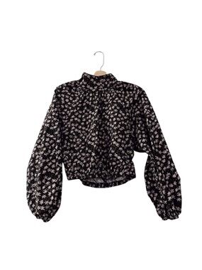 Zara Long Sleeve Balloon Blouse Floral High Neck Black